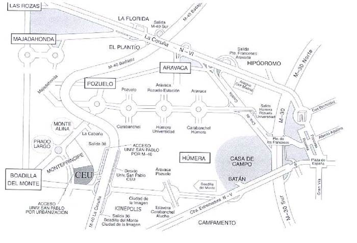 Plano de acceso al campus de Montepríncipe del la USP CEU